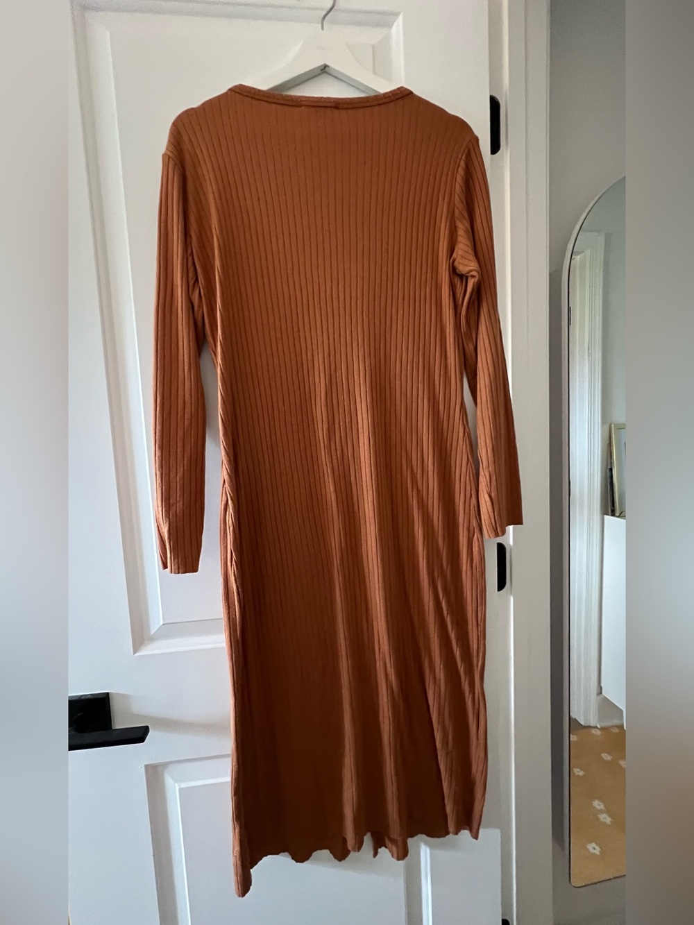 PinkBlush Rust Ribbed Button Front Midi Cardigan Maternity Dress - Picture 3 of 6